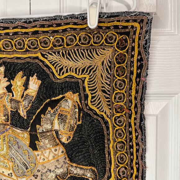 Antique Burmese Kalaga Embroidered Hand Sewn Horse Tapestry Flawed - Picture 5 of 14